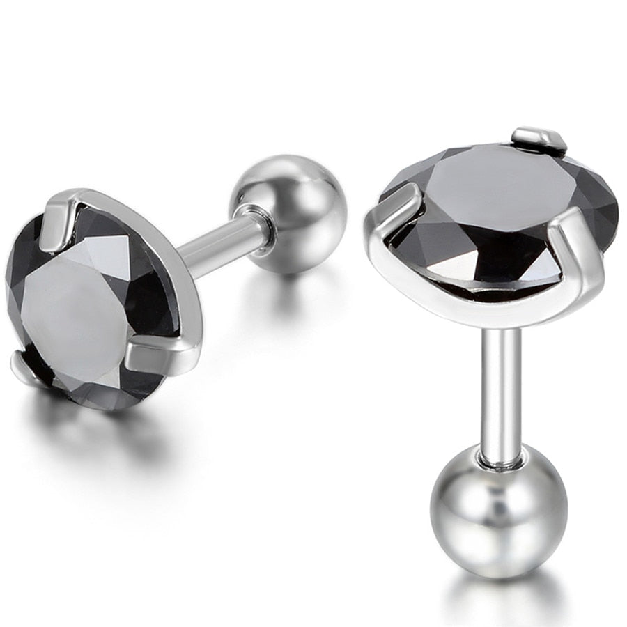 3 Pairs 7mm Round Black Cubic Zirconia Stainless Steel Vintage Stud Earrings-Earrings-Innovato Design-Innovato Design