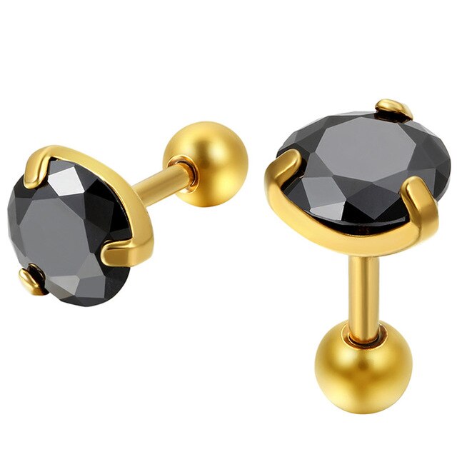 3 Pairs 7mm Round Black Cubic Zirconia Stainless Steel Vintage Stud Earrings-Earrings-Innovato Design-Innovato Design