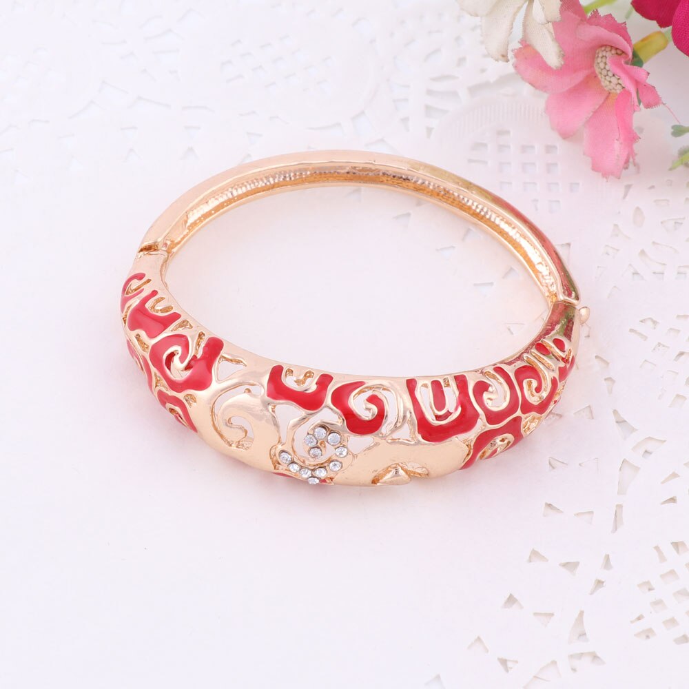 Gold-Plated Swirl Patterns Crystal and Enamel Necklace, Bracelet, Earrings & Ring Wedding Jewelry Set-Jewelry Sets-Innovato Design-Innovato Design