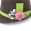 Flannel Trilby with Pink Flower and Big Rhinestones on Green Hatband-Hats-Innovato Design-Black-Innovato Design