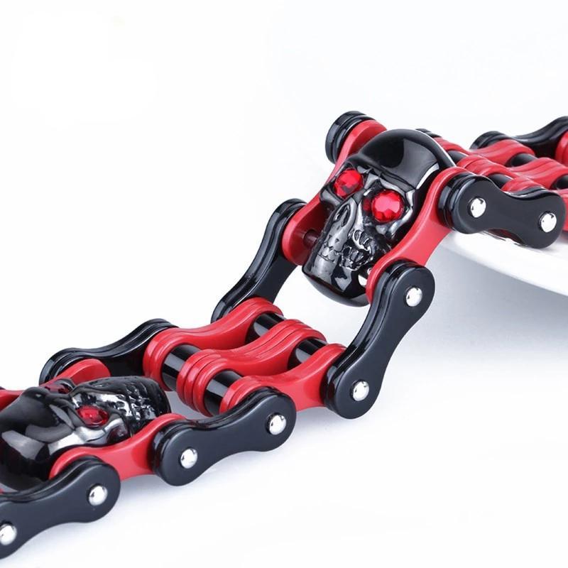 Men’s Stainless Steel Black/Red Motorcycle Chain Skull Biker Bracelet-Skull Bracelet-Innovato Design-Innovato Design