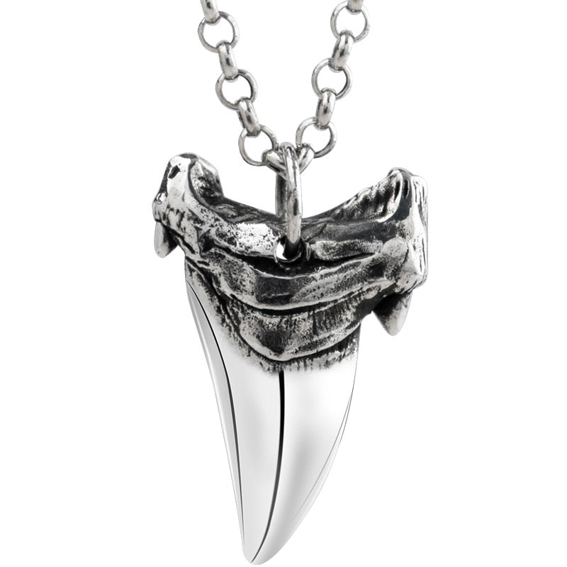Shark Tooth 925 Sterling Silver Hip-hop Pendant-Necklaces-Innovato Design-23.62in-Innovato Design