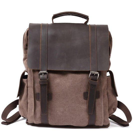 Vintage Canvas Leather School 20 Liter Backpack-Canvas and Leather Backpack-Innovato Design-Army Green-Innovato Design