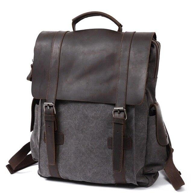 Vintage Canvas Leather School 20 Liter Backpack-Canvas and Leather Backpack-Innovato Design-Dark Grey-Innovato Design