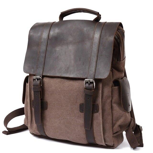 Vintage Canvas Leather School 20 Liter Backpack-Canvas and Leather Backpack-Innovato Design-Coffee-Innovato Design