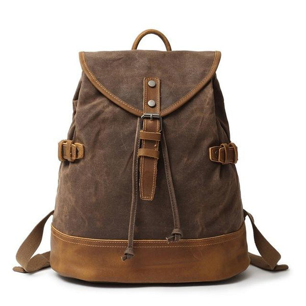 Vintage Canvas Leather Waterproof 20 Litre Backpack-Canvas and Leather Backpack-Innovato Design-Coffee-Innovato Design