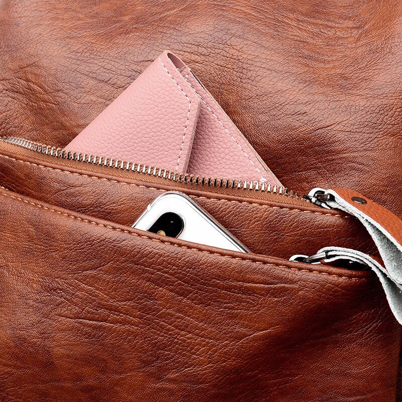 Casual Leather School Bag and Backpack-Backpacks-Innovato Design-Dark Red-Innovato Design