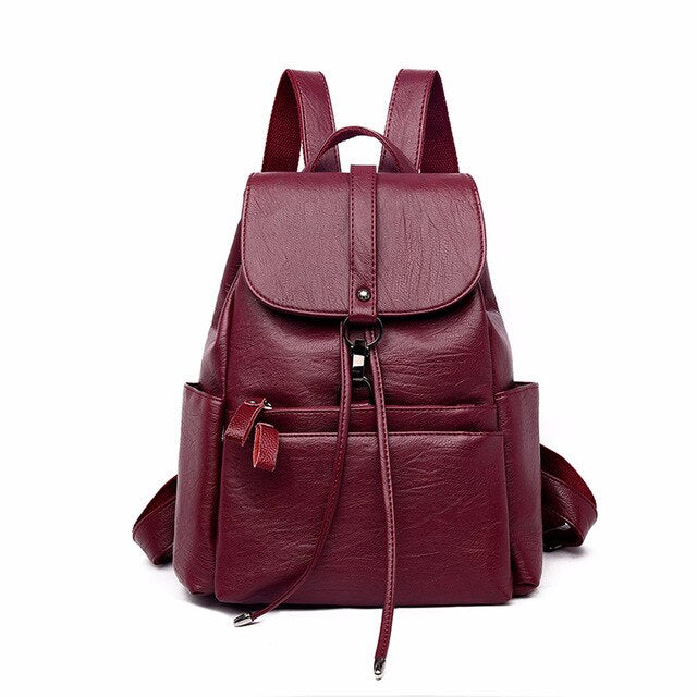 Casual Leather School Bag and Backpack-Backpacks-Innovato Design-Dark Red-Innovato Design
