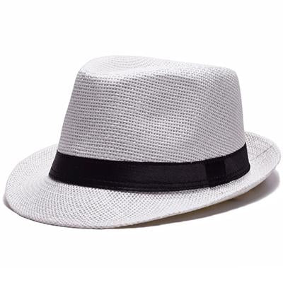 Solid Color Straw Trilby Hat with Black Hatband-Hats-Innovato Design-White-Innovato Design