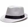Solid Color Straw Trilby Hat with Black Hatband