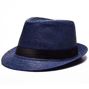 Solid Color Straw Trilby Hat with Black Hatband-Hats-Innovato Design-Blue-Innovato Design