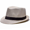 Solid Color Straw Trilby Hat with Black Hatband