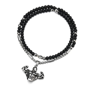 Stainless Steel Muscle Man Pendant Beaded Necklace-Necklaces-Innovato Design-Innovato Design