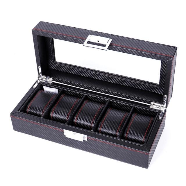 Dark Gray High Carbon Fiber Watch and Jewelry Display Storage Box-Watch Box-Innovato Design-5 Grid-Innovato Design