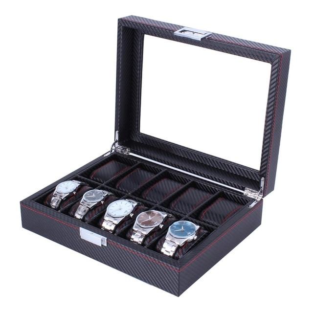 Dark Gray High Carbon Fiber Watch and Jewelry Display Storage Box-Watch Box-Innovato Design-10 Grid-Innovato Design