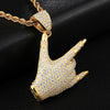 Cubic-Zirconia-Studded Rock Hand Gesture Bling Hip-hop Pendant Necklace-Necklaces-Innovato Design-Innovato Design
