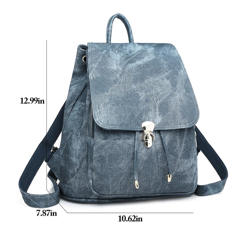Vintage Faux Leather 36 to 55 Litre Backpack with Free Size Pouch for Women-Denim Backpacks-Innovato Design-Blue-Innovato Design