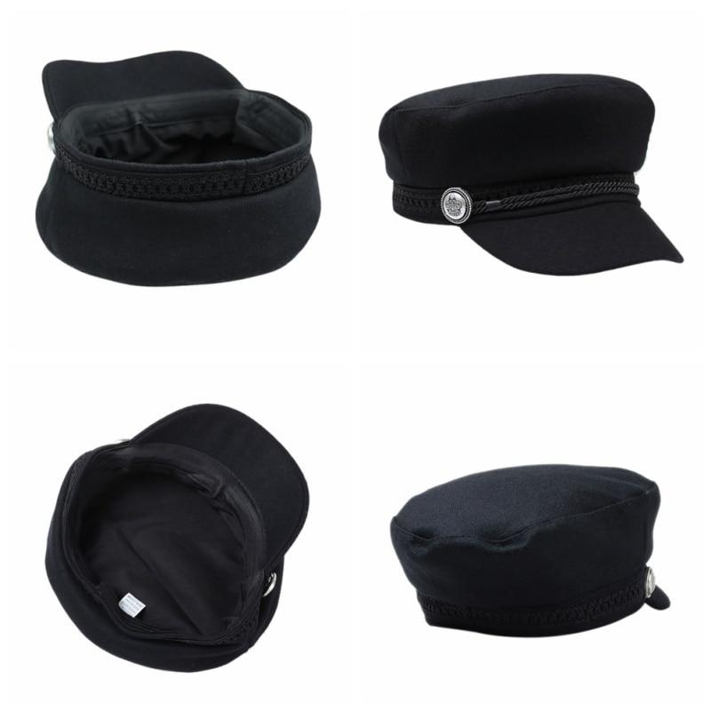 Wool Flat Cap with Large Buttons and Rope-Hats-Innovato Design-Black-Innovato Design