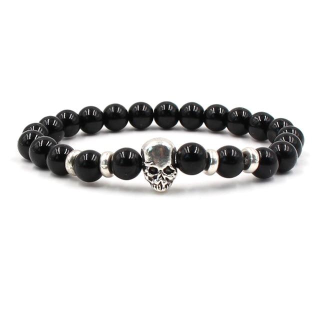 Handmade Natural Rhinestone Beaded Men’s Skull Bracelet-Skull Bracelet-Innovato Design-Black-Innovato Design