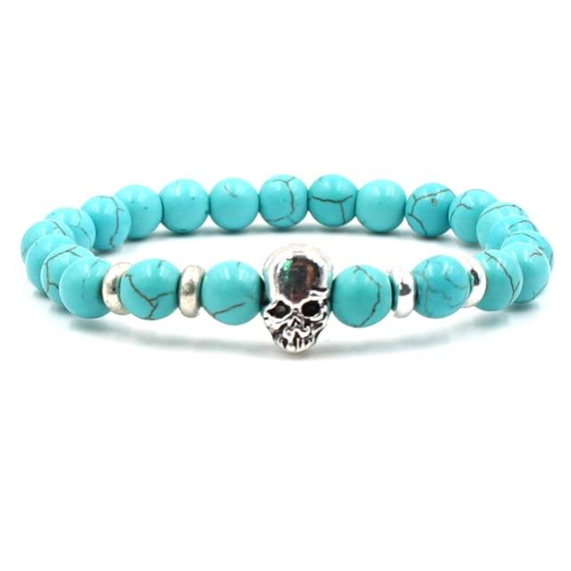 Handmade Natural Rhinestone Beaded Men’s Skull Bracelet-Skull Bracelet-Innovato Design-Blue-Innovato Design