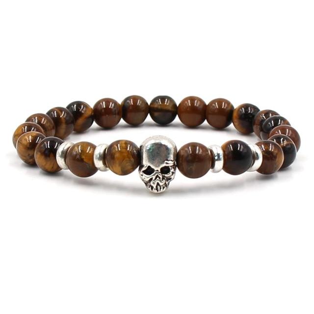 Handmade Natural Rhinestone Beaded Men’s Skull Bracelet-Skull Bracelet-Innovato Design-Dark Brown-Innovato Design