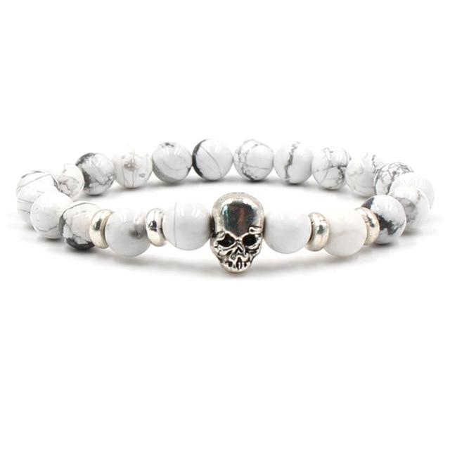 Handmade Natural Rhinestone Beaded Men’s Skull Bracelet-Skull Bracelet-Innovato Design-White-Innovato Design