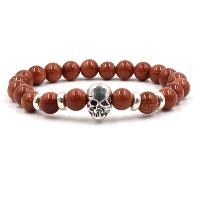 Handmade Natural Rhinestone Beaded Men’s Skull Bracelet-Skull Bracelet-Innovato Design-Light Brown-Innovato Design