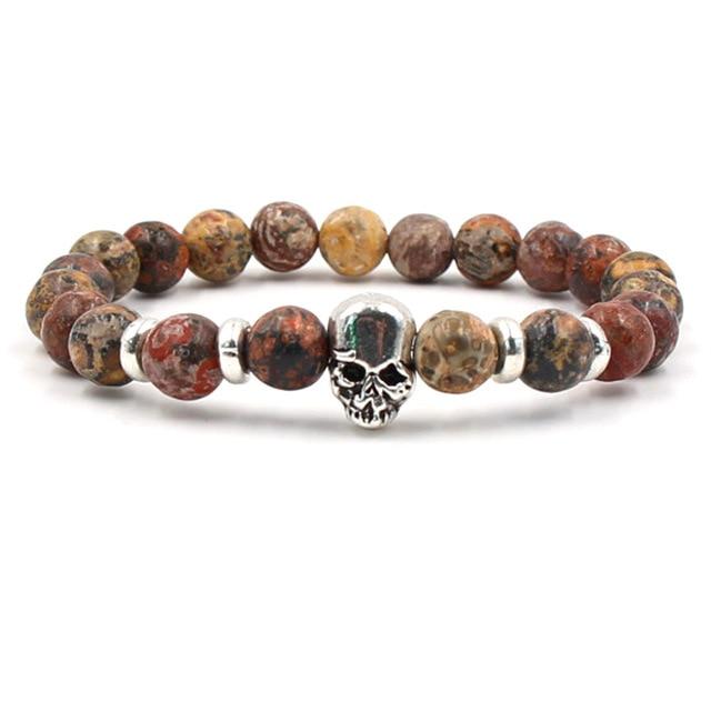 Handmade Natural Rhinestone Beaded Men’s Skull Bracelet-Skull Bracelet-Innovato Design-Dark Brown-Innovato Design