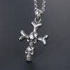 Silver Titanium Double Skull Bone Cross Pendant Necklace-Necklaces-Innovato Design-Innovato Design