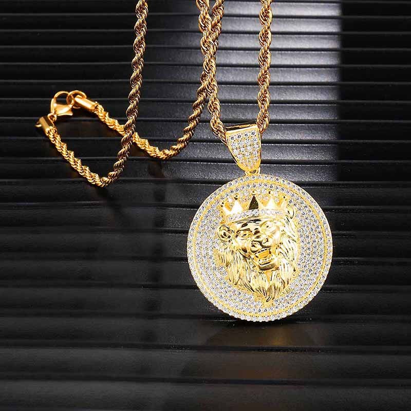 Cubic-Zirconia and Rhinestone-Studded Lion Bling Hip-hop Pendant Necklace-Necklaces-Innovato Design-Innovato Design