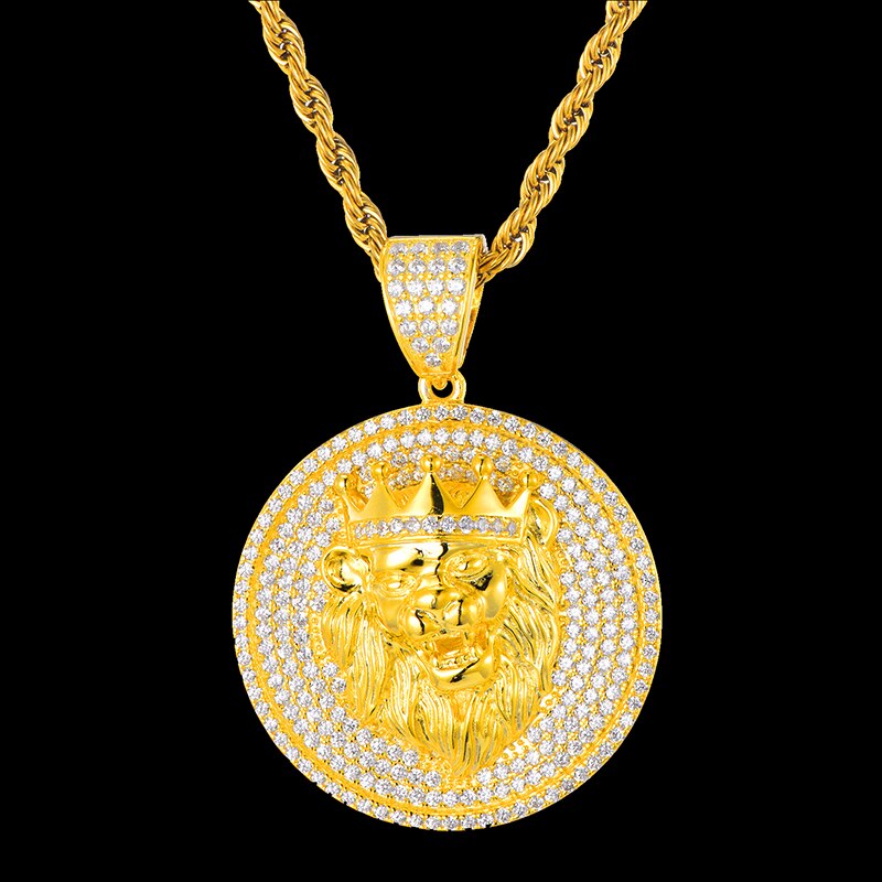 Cubic-Zirconia and Rhinestone-Studded Lion Bling Hip-hop Pendant Necklace-Necklaces-Innovato Design-Innovato Design