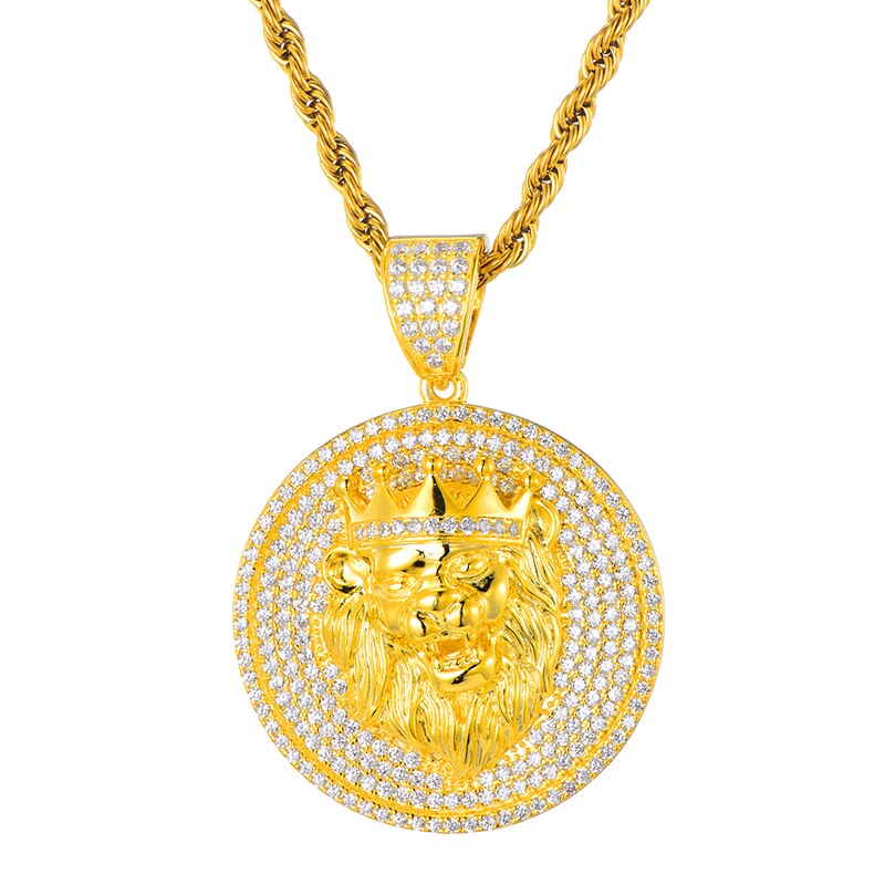 Cubic-Zirconia and Rhinestone-Studded Lion Bling Hip-hop Pendant Necklace-Necklaces-Innovato Design-Innovato Design