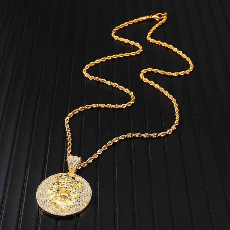 Cubic-Zirconia and Rhinestone-Studded Lion Bling Hip-hop Pendant Necklace-Necklaces-Innovato Design-Innovato Design