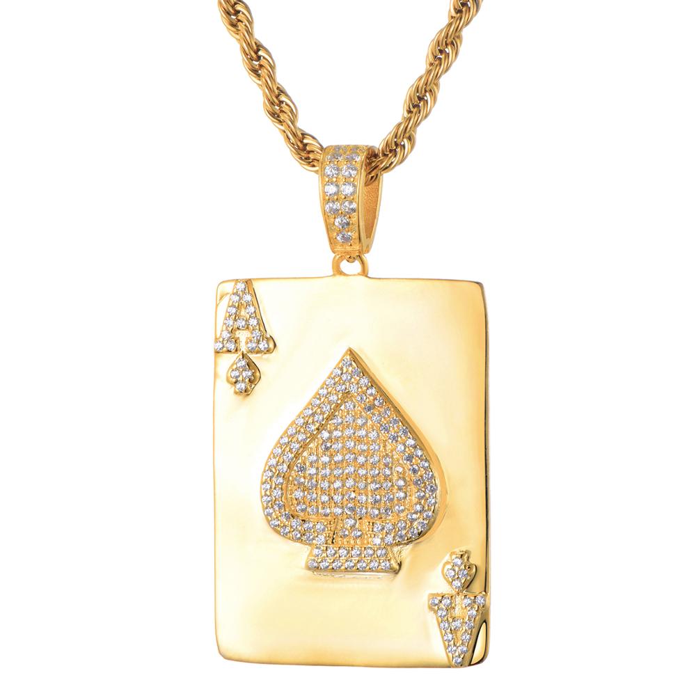 Cubic-Zirconia-Studded Poker Ace of Spades Bling Hip-hop Pendant Necklace-Necklaces-Innovato Design-Innovato Design