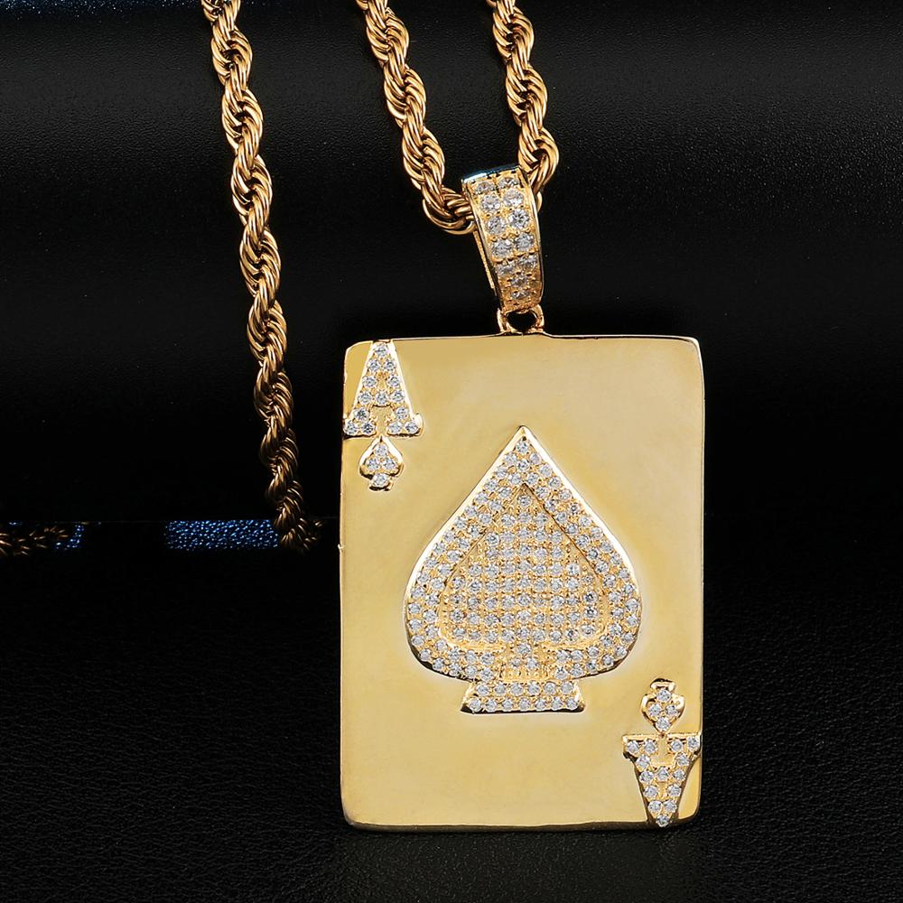 Cubic-Zirconia-Studded Poker Ace of Spades Bling Hip-hop Pendant Necklace-Necklaces-Innovato Design-Innovato Design