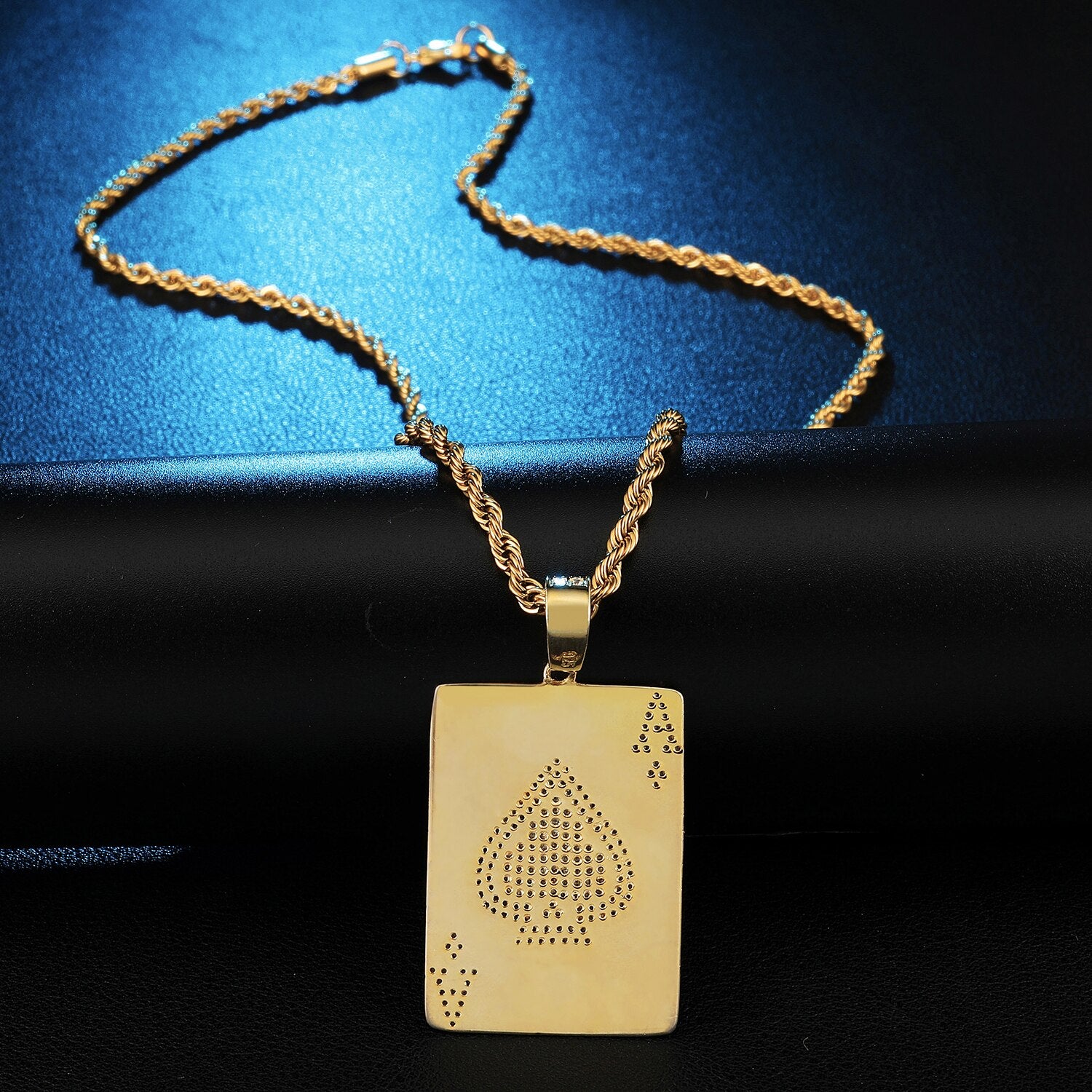 Cubic-Zirconia-Studded Poker Ace of Spades Bling Hip-hop Pendant Necklace-Necklaces-Innovato Design-Innovato Design