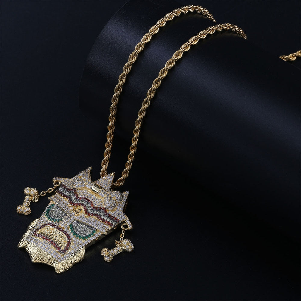 Uka Uka Mask Cubic Zirconia Gold-Plated Stainless Steel Hip-Hop Pendant Necklace-Necklace-Innovato Design-Gold-Cuban Chain-30 inch-Innovato Design