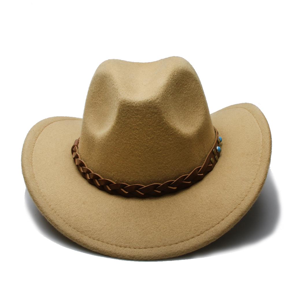 Cowboy Hat Fedora with Turquoise Beads and Faux Leather Braid Band-Hats-Innovato Design-Black-Innovato Design