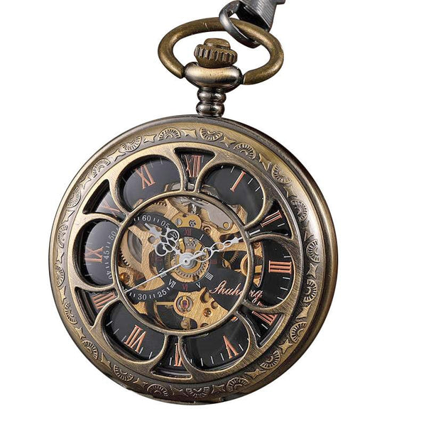 Double-sided Bronze Pocket Watch with Intricate Carved Design - InnovatoDesign