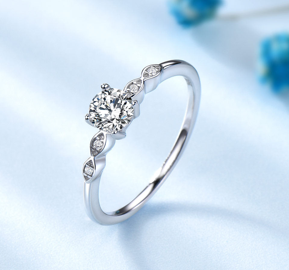 Round Cut Cubic Zirconia 925 Sterling Silver Wedding Ring-Rings-Innovato Design-5-Innovato Design