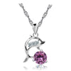 Silver Plated Dolphin and Clear Zirconia Crystal Pendant Necklace-Necklaces-Innovato Design-Purple-Innovato Design