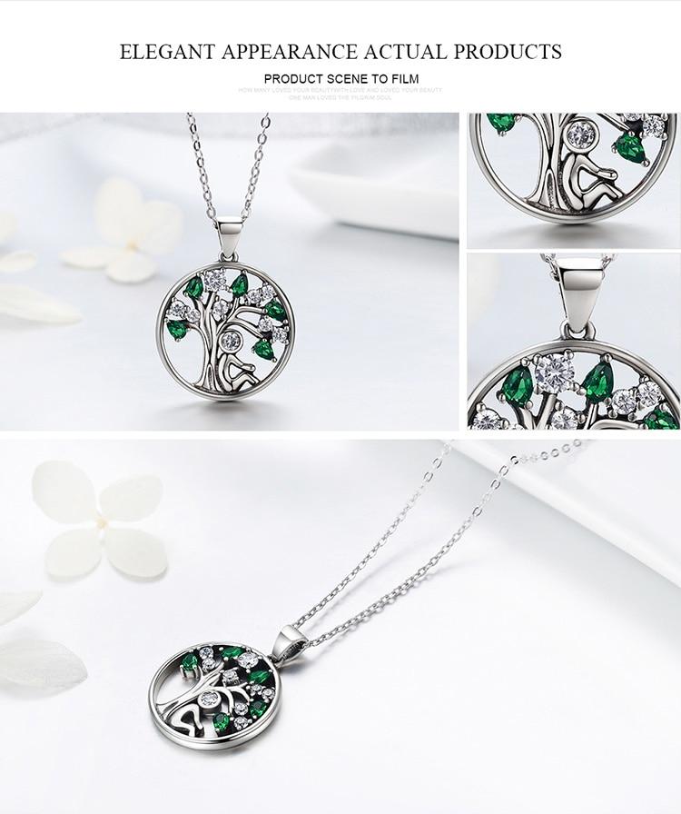 925 Sterling Silver Tree of Life with Clear and Green Zirconia Crystals-Necklaces-Innovato Design-Innovato Design