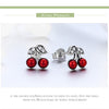 925 Sterling Silver Red Cherry Stud Earrings with Zirconia Crystal