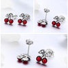 925 Sterling Silver Red Cherry Stud Earrings with Zirconia Crystal-Earrings-Innovato Design-Innovato Design