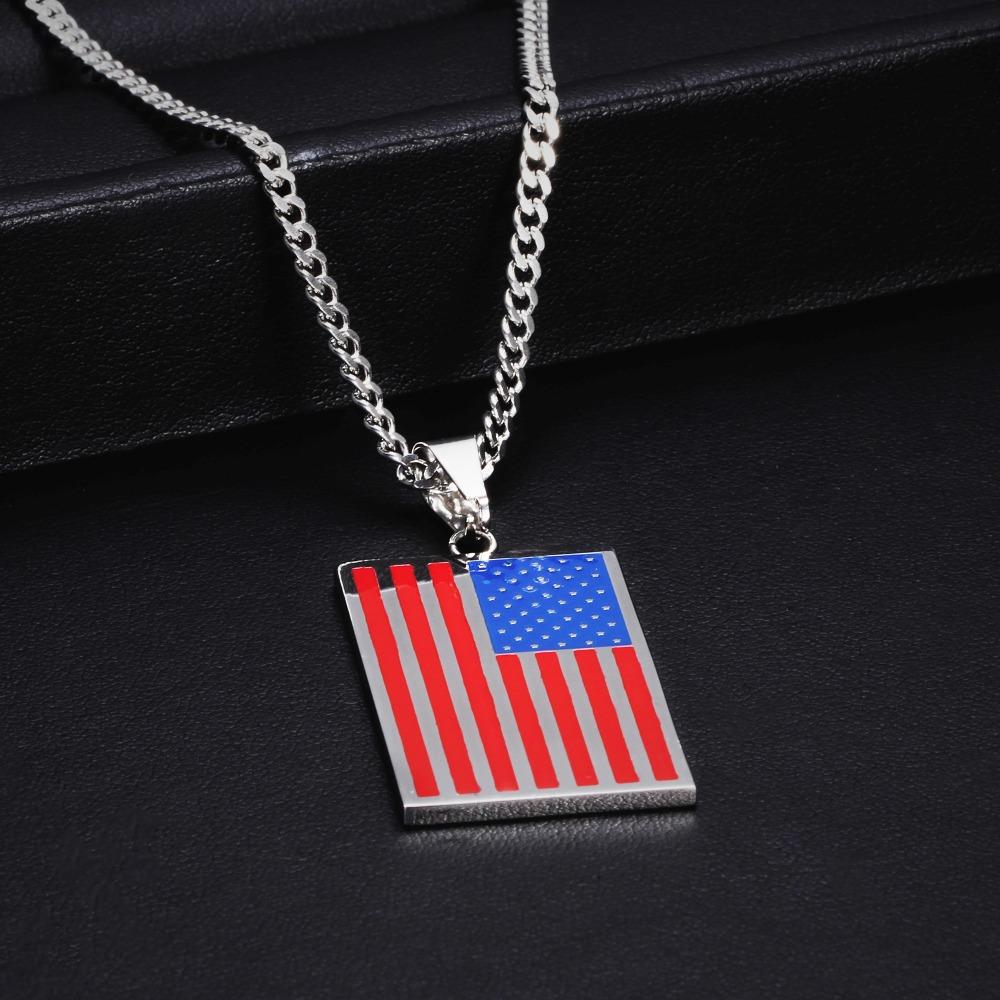 Flat Metallic USA Flag Pendant with Chain Necklace-Necklaces-Innovato Design-Gold & Black-20 Inches-Innovato Design