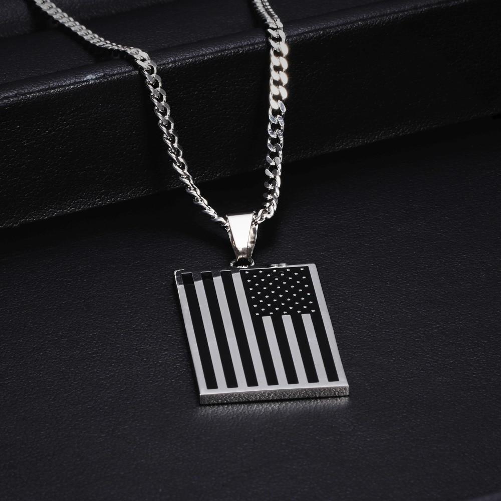 Flat Metallic USA Flag Pendant with Chain Necklace-Necklaces-Innovato Design-Gold & Black-20 Inches-Innovato Design