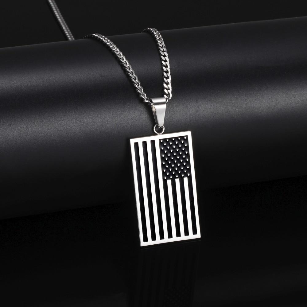 Flat Metallic USA Flag Pendant with Chain Necklace-Necklaces-Innovato Design-Gold & Black-20 Inches-Innovato Design