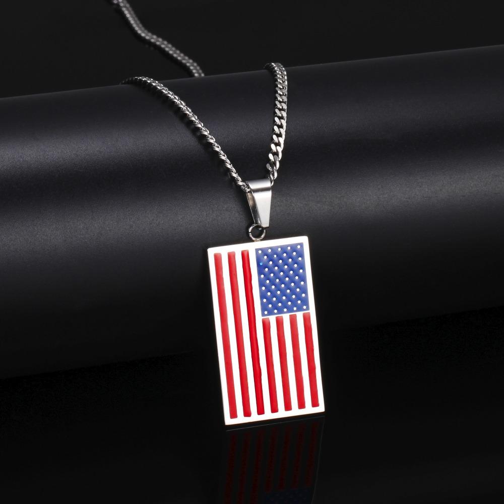 Flat Metallic USA Flag Pendant with Chain Necklace-Necklaces-Innovato Design-Gold & Black-20 Inches-Innovato Design