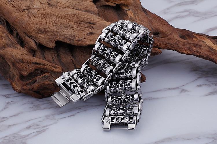 Men’s Stainless Steel Multiple Skull Charm Bracelet-Skull Bracelet-Innovato Design-Silver-8 inch-Innovato Design