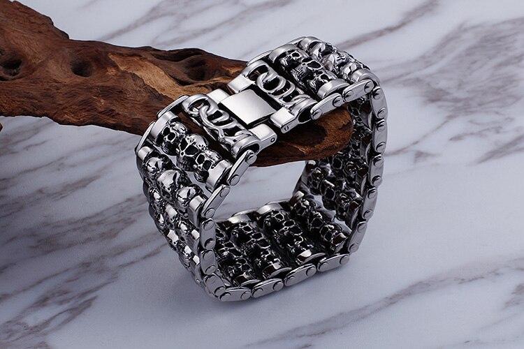 Men’s Stainless Steel Multiple Skull Charm Bracelet-Skull Bracelet-Innovato Design-Silver-8 inch-Innovato Design